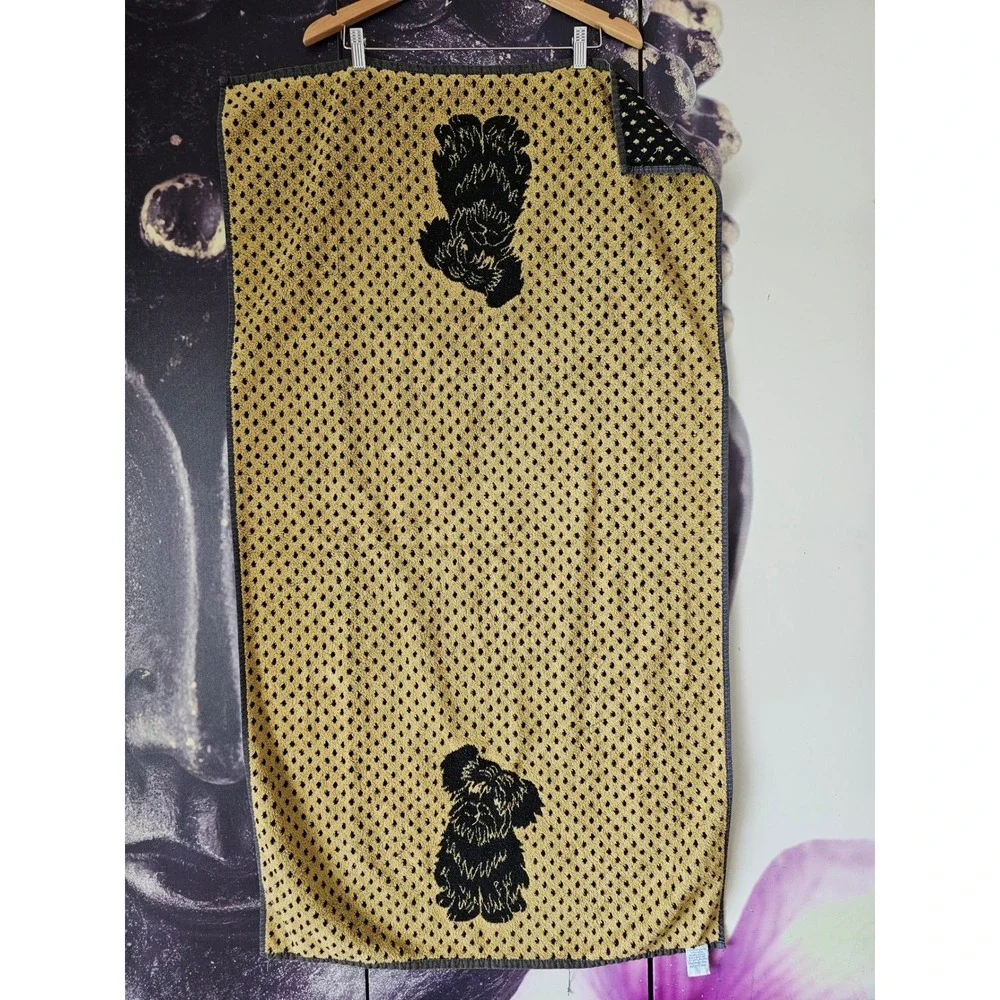 Besana Italy Black Gold Polka Dot Dog Schnauzer Cotton Viscose Bath Towel